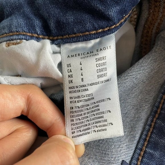 American Eagle Dark Wash Distressed Short Stretch Mid Rise Skinny Jeans 2 4 25 - Picture 11 of 12